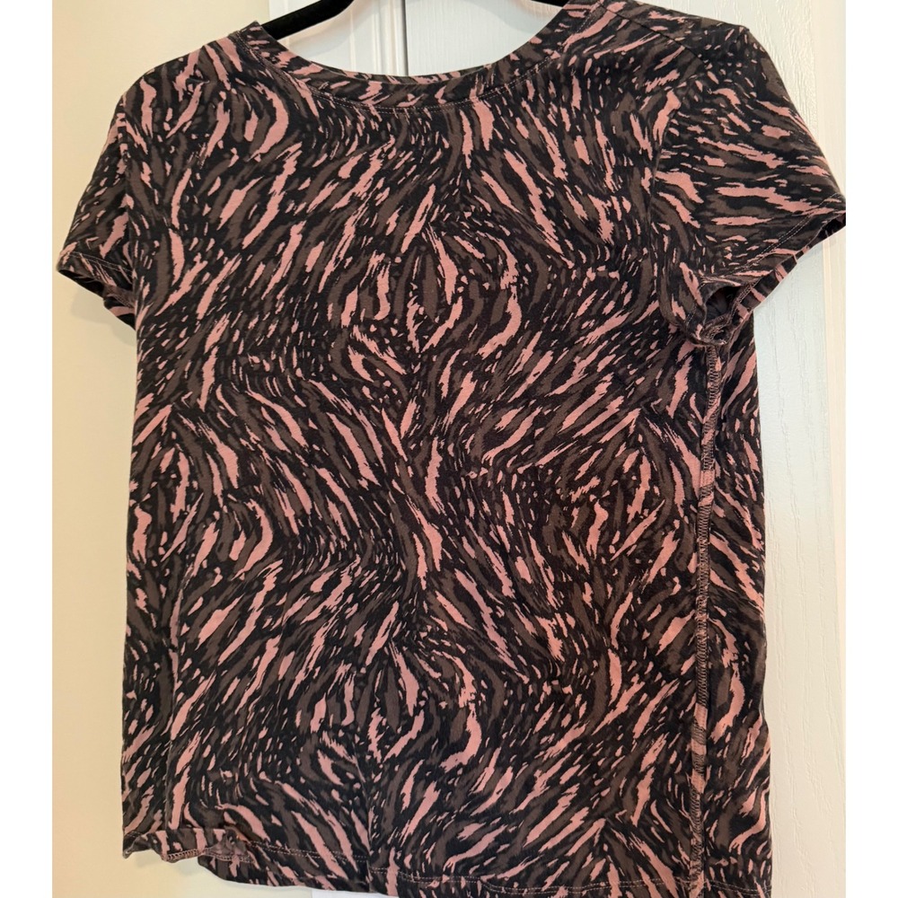 Athleta Pink Black Animal Print Organic Cotton Short Sleeve Tee Shirt Small